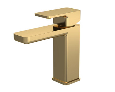 Empire Square Mono Basin Mixer Tap & Push Button Waste - Brushed Brass - Balterley