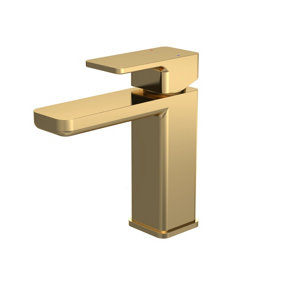 Empire Square Mono Basin Mixer Tap & Push Button Waste - Brushed Brass - Balterley