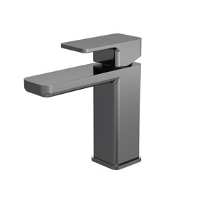Empire Square Mono Basin Mixer Tap & Push Button Waste - Brushed Pewter - Balterley