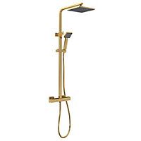 Empire Square Thermostatic Shower Kit with Fixed Head & Adjustable Handset - Brushed Brass - Balterley