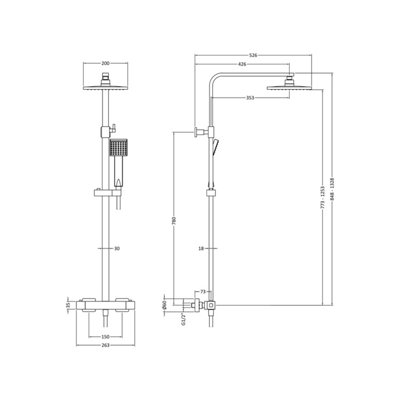 Empire Square Thermostatic Shower Kit with Fixed Head & Adjustable Handset - Brushed Brass - Balterley