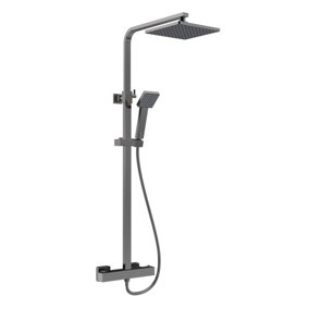 Empire Square Thermostatic Shower Kit with Fixed Head & Adjustable Handset - Brushed Pewter - Balterley