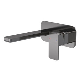Empire Square Wall Mount 2 Tap Hole Basin Mixer Tap & Back Plate - Brushed Pewter - Balterley