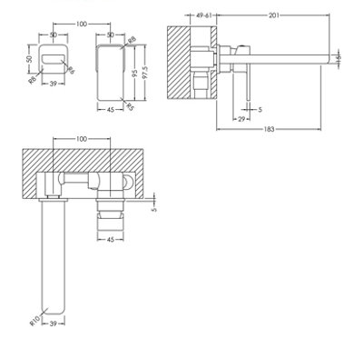 Empire Square Wall Mount 2 Tap Hole Basin Mixer Tap - Chrome - Balterley