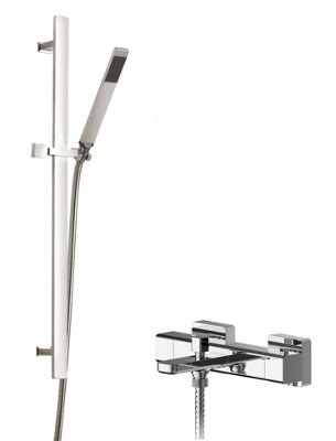 Empire Wall Mount Thermostatic Bath Shower Mixer Tap with Slide Rail Kit - Chrome - Balterley