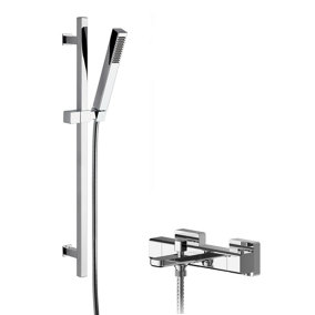 Empire Wall Mount Thermostatic Bath Shower Mixer Tap with Square Slide Rail Kit - Chrome - Balterley