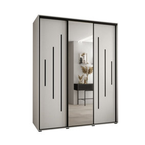 Empowering White Mirrored Cannes XIII Sliding Wardrobe H2050mm W2000mm D600mm - Custom Black Steel Handles and Decorative Strips