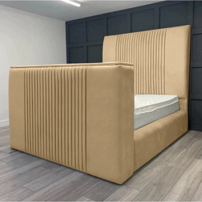 Emri Plush Velvet Beige TV Bed Frame