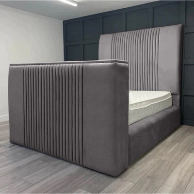 Emri Plush Velvet Silver TV Bed Frame