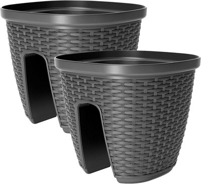 Emsa 2PC Black Casa Mesh Railing Pots 30cm x 30cm x 26cm