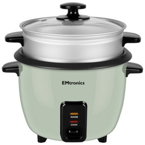 EMtronics 0.6L Rice Cooker 350w, Non-Stick Pot & Keep Warm Setting - Sage Green