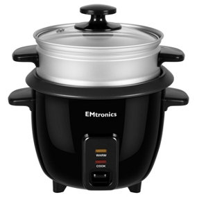 EMtronics 0.6L Rice Cooker 350w with Non-Stick Pot & Keep Warm Setting - Black