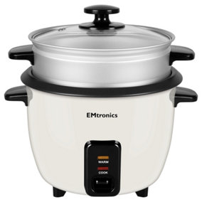 EMtronics 0.6L Rice Cooker 350w with Non-Stick Pot & Keep Warm Setting - Cream