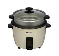 EMtronics 1.5 Litre Rice Cooker, Non-Stick Pot & Vegetable Steamer Tray - Cream