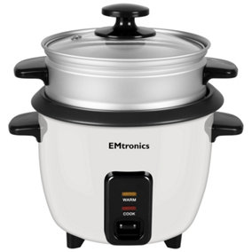 EMtronics 1.5 Litre Rice Cooker, Non-Stick Pot & Vegetable Steamer Tray - White