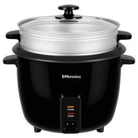 EMtronics 1.8L Rice Cooker, Non-Stick Pot & Vegetable Steamer Tray - Black