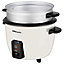 EMtronics 1 Litre Rice Cooker, Non-Stick Pot & Vegetable Steamer Tray - Cream