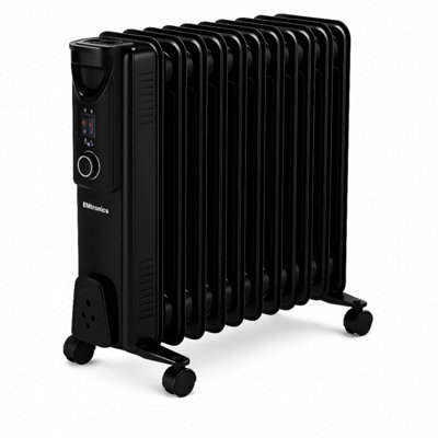 EMtronics 11 Fin Oil Filled Heater Radiator with Thermostat - Black