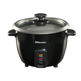 EMtronics 1L Rice Cooker 400w with Non-Stick Pot & Keep Warm Setting - Black
