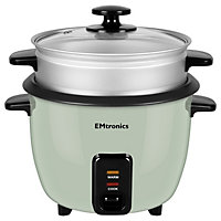 EMtronics 1L Rice Cooker, Non-Stick Pot & Vegetable Steamer Tray - Sage Green