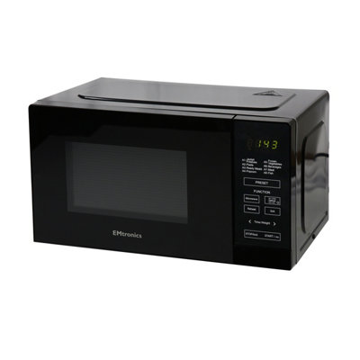 EMtronics 20 Litre Black 700W Microwave With 800W Grill, Timer and Preset Menu