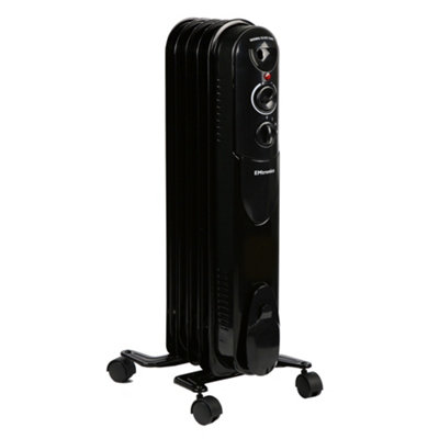 EMtronics 5 Fin Oil Filled Portable Heater Radiator with Thermostat - Black