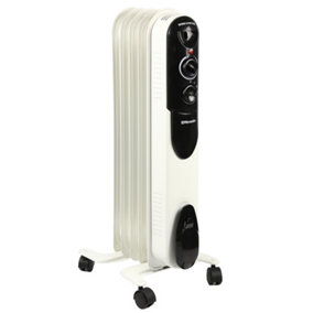 EMtronics 5 Fin Oil Filled Portable Heater Radiator with Thermostat - White