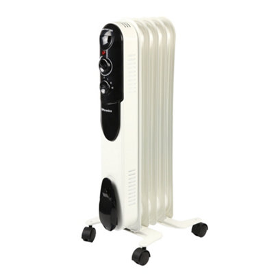 EMtronics 5 Fin Oil Filled Portable Heater Radiator with Thermostat - White