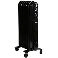EMtronics 7 Fin Oil Filled Portable Heater Radiator with Thermostat - Black