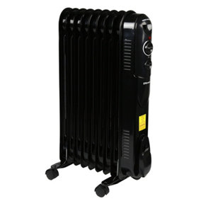 EMtronics 9 Fin Oil Filled Portable Heater Radiator with Thermostat - Black