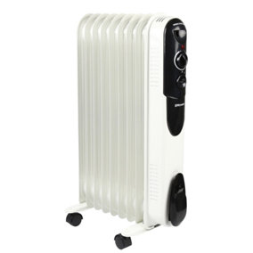 EMtronics 9 Fin Oil Filled Portable Heater Radiator with Thermostat - White
