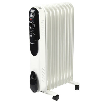EMtronics 9 Fin Oil Filled Portable Heater Radiator with Thermostat - White