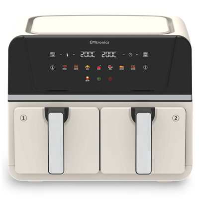 EMtronics 9 Litre Double Basket Air Fryer - Cream