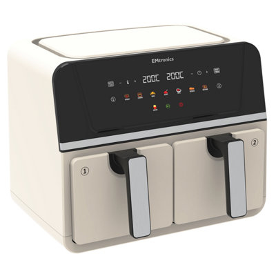 EMtronics 9 Litre Double Basket Air Fryer - Cream