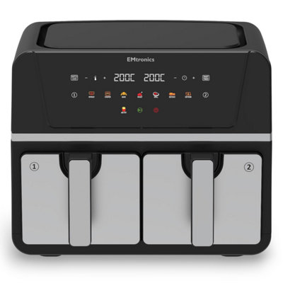 EMtronics 9 Litre Double Basket Air Fryer - Stainless Steel