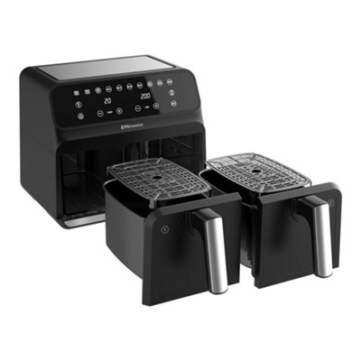 EMtronics Double Basket Air Fryer Large Digital 8 Litre Dual with Timer - Black