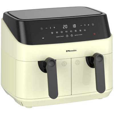 EMtronics Double Basket Air Fryer Large Digital 9 Litre Dual with