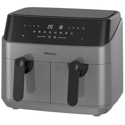 EMtronics EMAFDD9LSL Digital 9L Double Basket Large Dual Air Fryer with  Timer - Stainless Steel