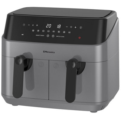 EMtronics Double Basket Air Fryer Large Digital 9 Litre Dual with Timer - Grey