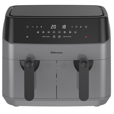 EMtronics Double Basket Air Fryer Large Digital 9 Litre Dual with Timer