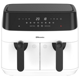 EMtronics Double Basket Air Fryer Large Digital 9 Litre Dual with Timer - White