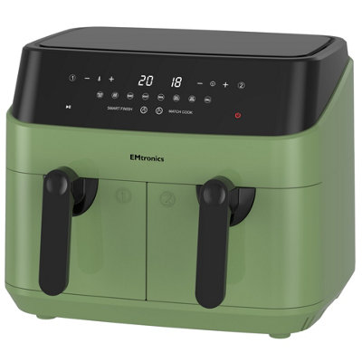 EMtronics Double Basket Air Fryer Large Digital 9 Litre with Timer - Sage Green