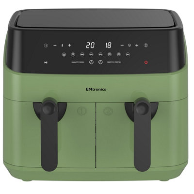 EMtronics Double Basket Air Fryer Large Digital 9 Litre with Timer - Sage Green