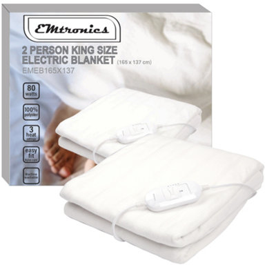 EMtronics Heated Electric Under Blanket 3 Heat Settings King Size 165cm