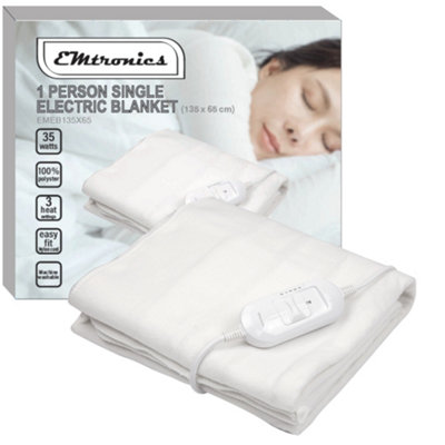 EMtronics Heated Electric Under Blanket 3 Heat Settings Single Size 135cm x 65cm