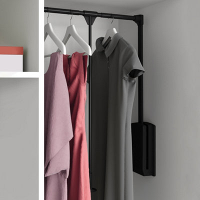 Emuca Hang pull down wardrobe rail lift, 830 - 1150, Black painted, Steel and Plastic