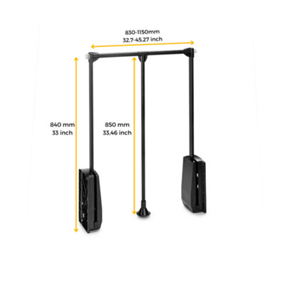 Emuca Hang pull down wardrobe rail lift, 830 - 1150, Black painted, Steel and Plastic
