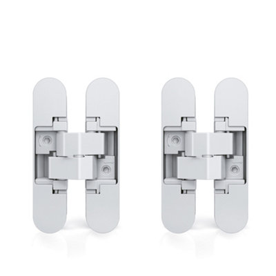 Emuca Lot of 2 concealed hinges for wicket doors, 40kg load, 180 degree opening, Zamak, White, White