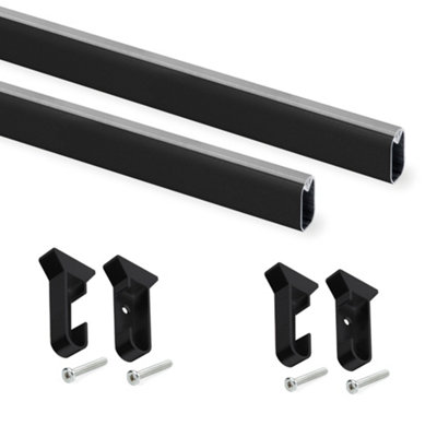 Emuca Lot of 2 Silk wardrobe rails 0.75m long with Supports, Aluminium ...