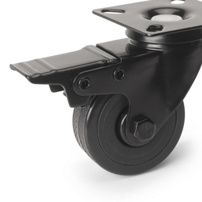 Emuca Lot of 4 castors Black with mounting plate, diameter 50mm, Plastic and Steel, Black